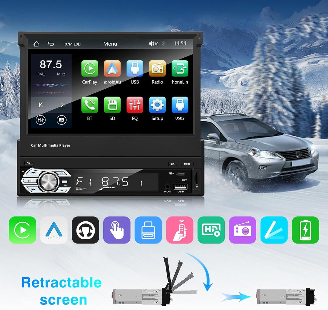 EZoneTronics Indash Autoradio Ausklappbarer 7 Zoll herausziehbarer Bildschirm 1 DIN Autoradio Stereo
