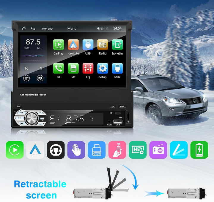 EZoneTronics Indash Autoradio Ausklappbarer 7 Zoll herausziehbarer Bildschirm 1 DIN Autoradio Stereo