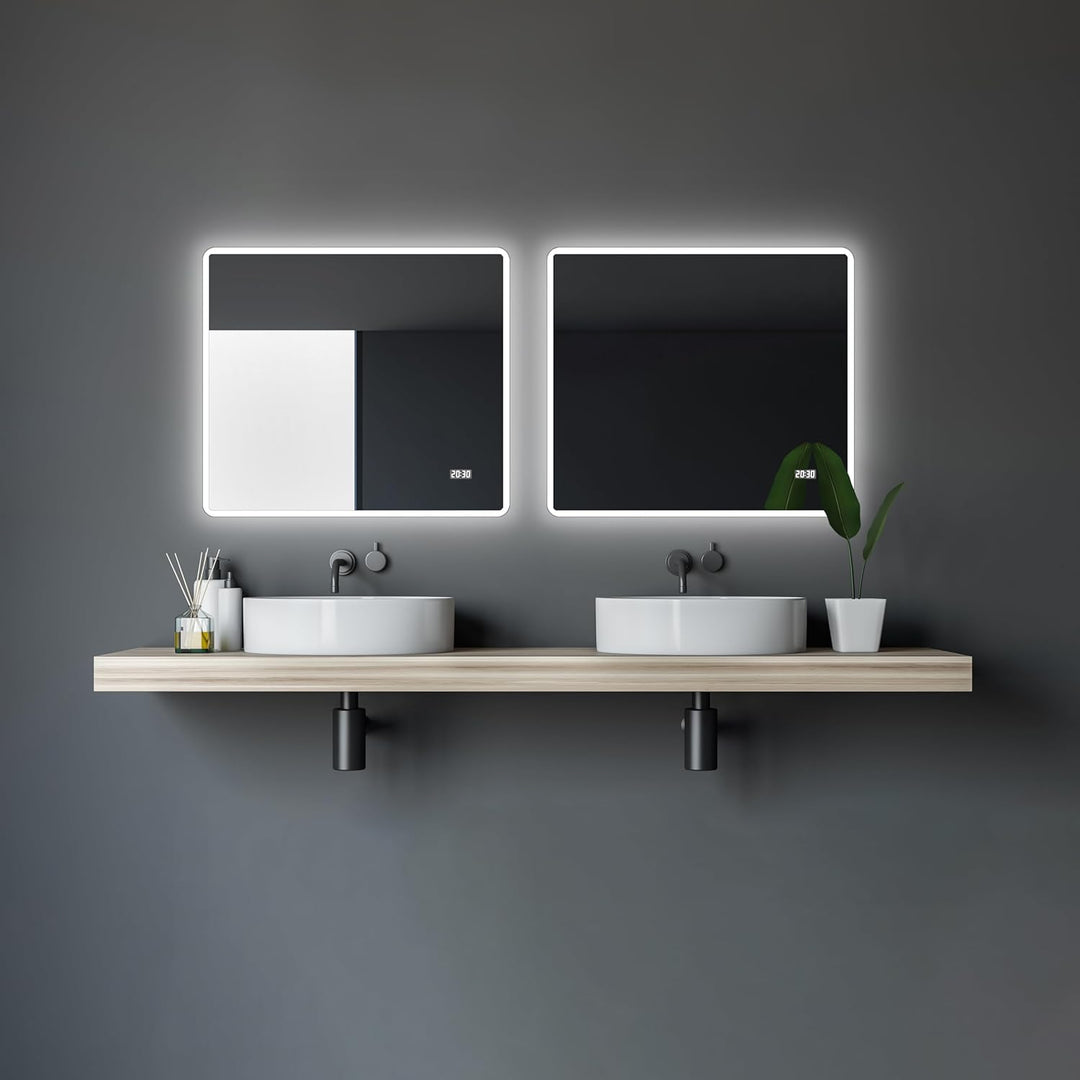 Talos Sun Badspiegel mit Beleuchtung – LED Badezimmerspiegel 80x70 cm – Wandspiegel mit LED Lichtumr