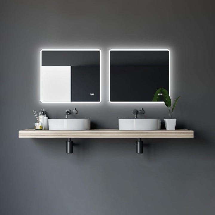 Talos Sun Badspiegel mit Beleuchtung – LED Badezimmerspiegel 80x70 cm – Wandspiegel mit LED Lichtumr