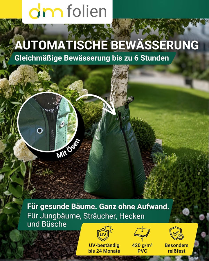 dm-folien Baumbewässerungsbeutel I 55 Liter I 2 Stück I Bewässerungssack aus robustem PVC I Baumsack