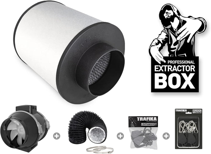 TRAFIKA Extractor KIT 150mm/690m3h KOHLEFILTER +ENTLÜFTER TT 150 (2 Geschwindigkeiten) + 5M COMBIDUC