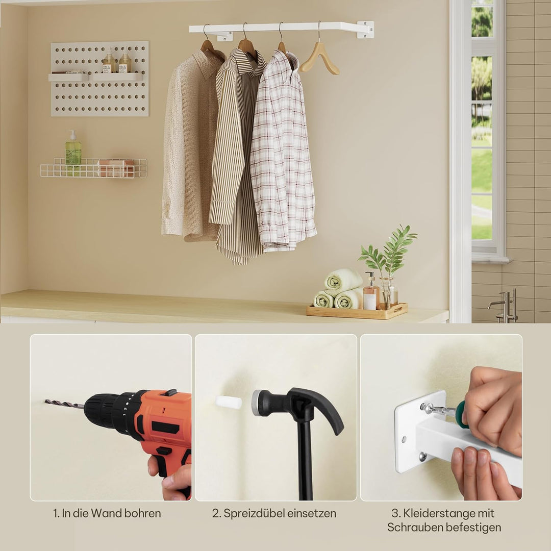 Kleiderstange Wandmontage, Garderobe Rohr industrial, für Flur Küche Wohnzimmer Badezimmer, 64 cm, W