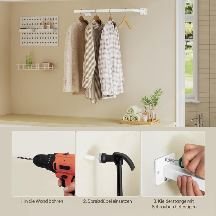 Kleiderstange Wandmontage, Garderobe Rohr industrial, für Flur Küche Wohnzimmer Badezimmer, 64 cm, W