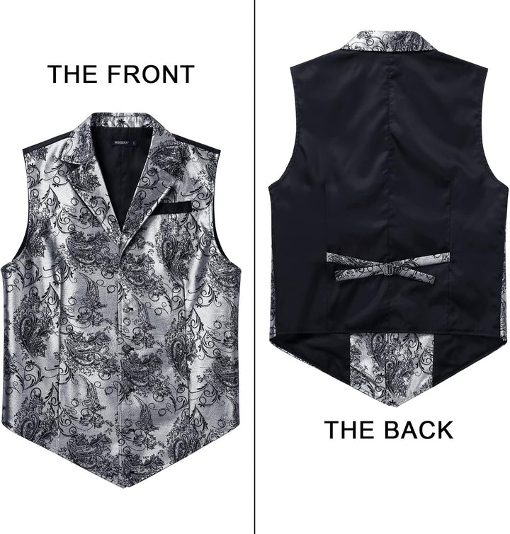 HISDERN Herren Paisley Weste Formelle Hochzeit Party Gothic Steampunk Revers Weste für Herren XL Sil