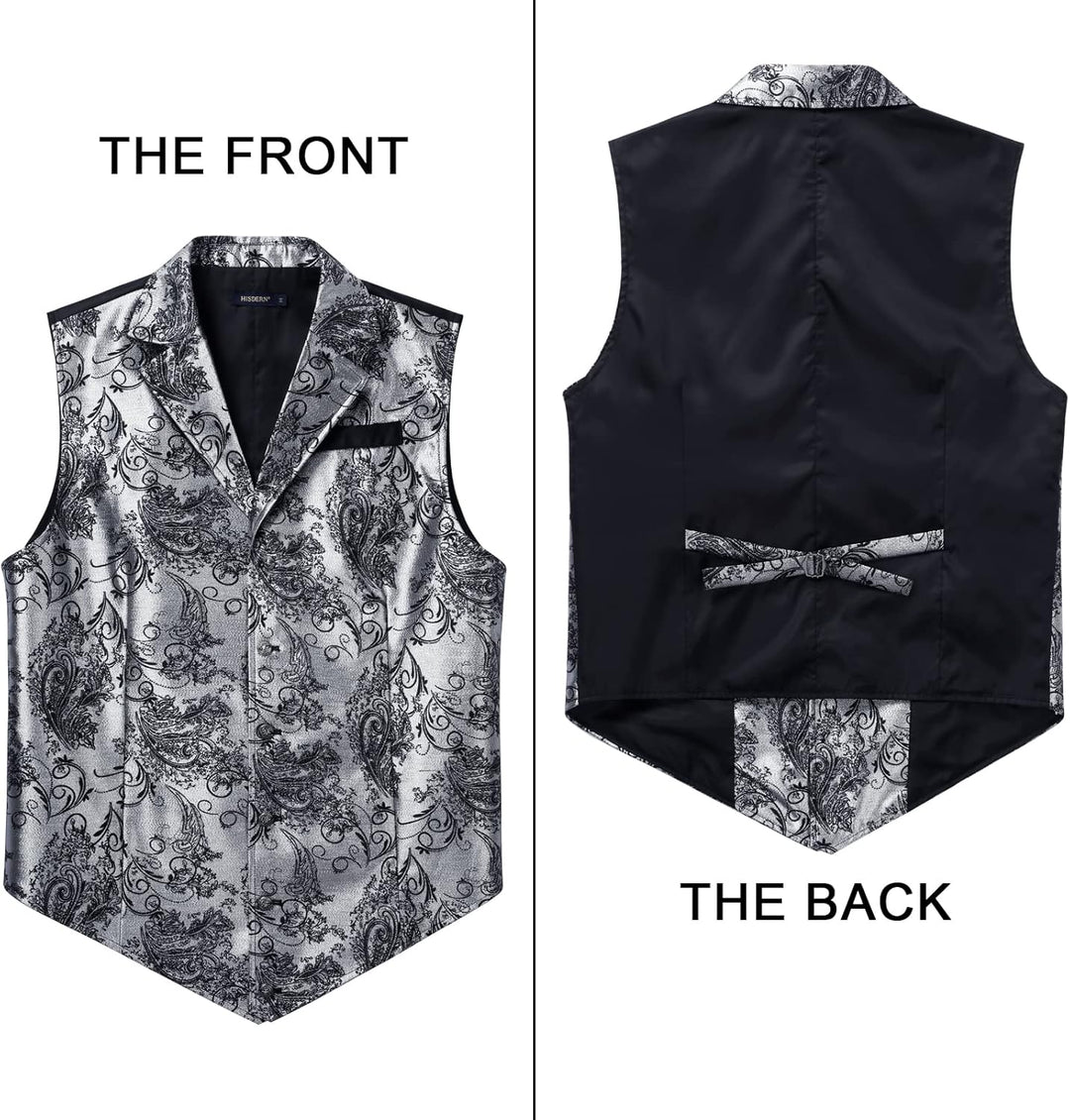 HISDERN Herren Paisley Weste Formelle Hochzeit Party Gothic Steampunk Revers Weste für Herren XL Sil