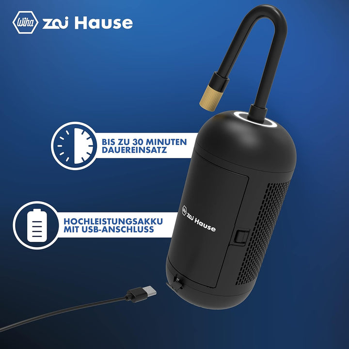 Wiha zai Hause Elektrische Luftpumpe für Fahrrad & Auto mit Akku 3,7 V inkl. Adaptern für Motorrad/B