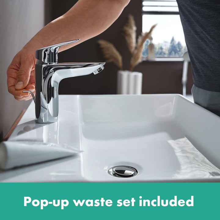 hansgrohe Waschtischarmatur MyCube, Wasserhahn Bad mit Auslauf Höhe 100 mm, mit Zugstange, Badarmatu