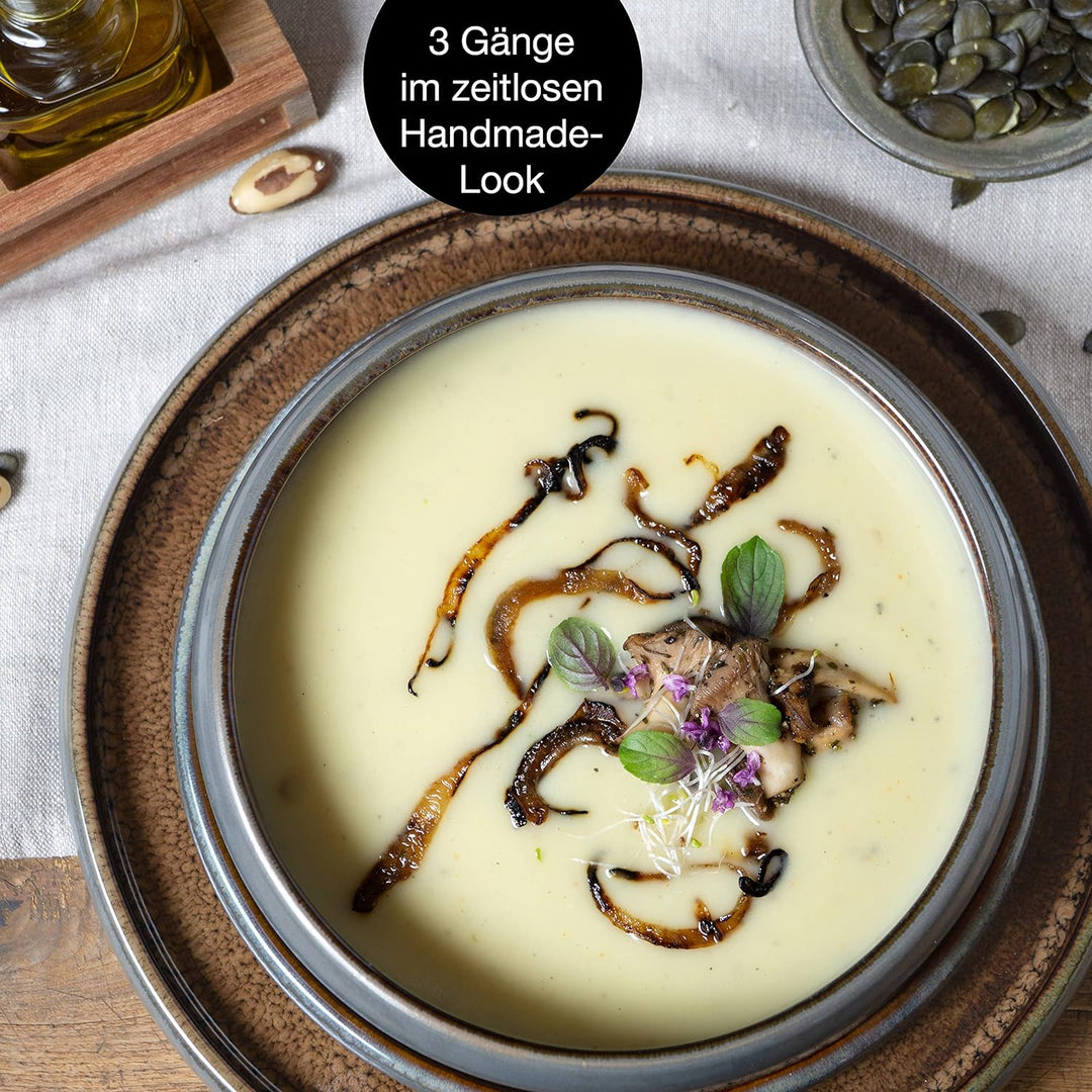 Moritz & Moritz 18-TLG Steinzeug Geschirr Set 6 Personen – Geschirrset 6 Personen aus je 6 Dinner Te