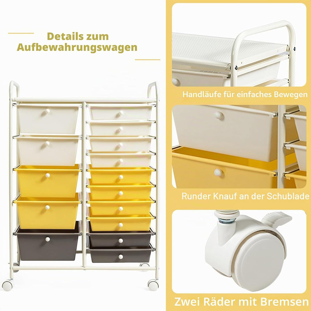 KOMFOTTEU Rollwagen mit 10/15 Schubladen stapelbar, Badrollwagen Rollcontainer mit Metallrahmen, All