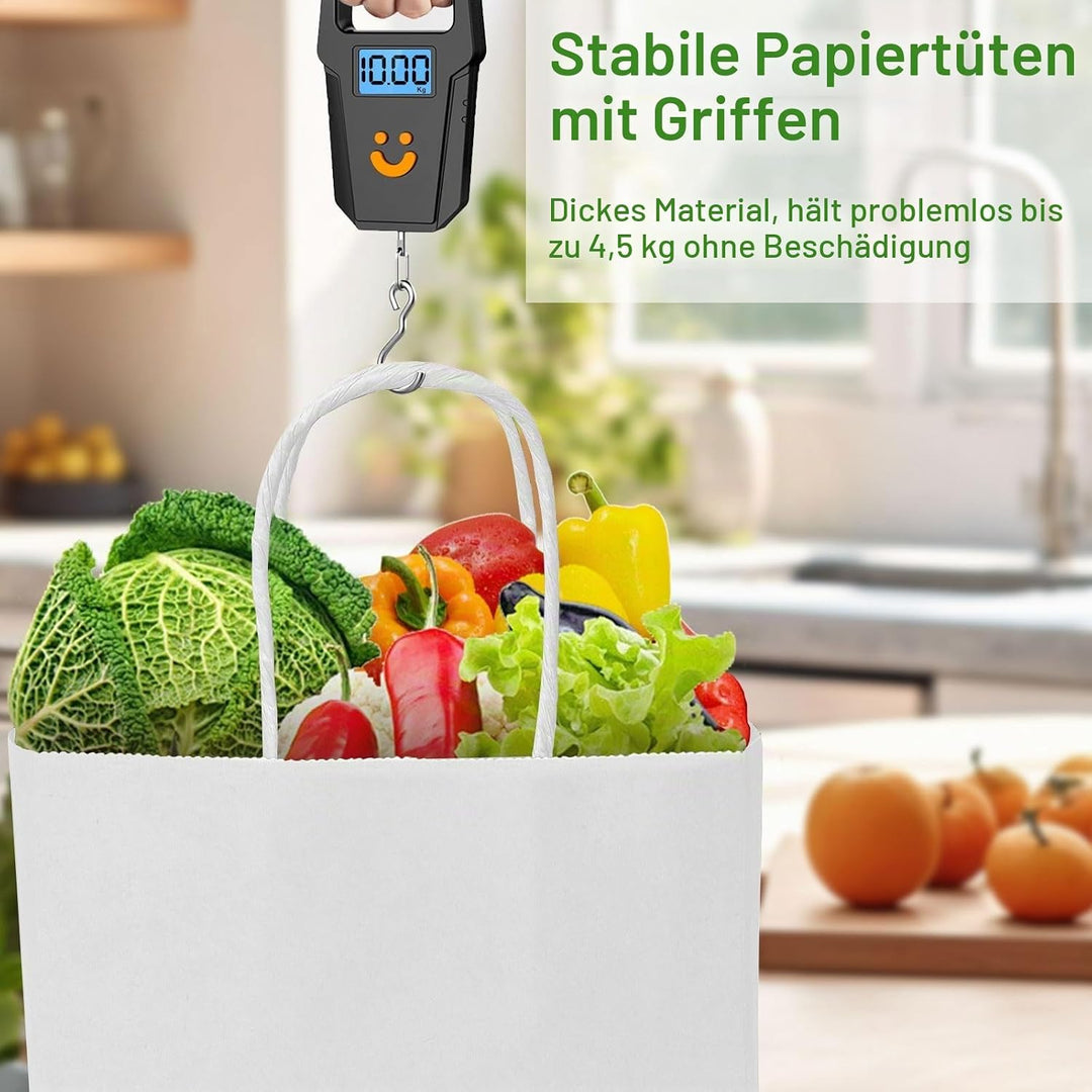 Gucass 50 Stück Klein Papiertüten mit Henkel, Weiss Kraft Papiertaschen Geschenktüten, 15x8x21cm Pap