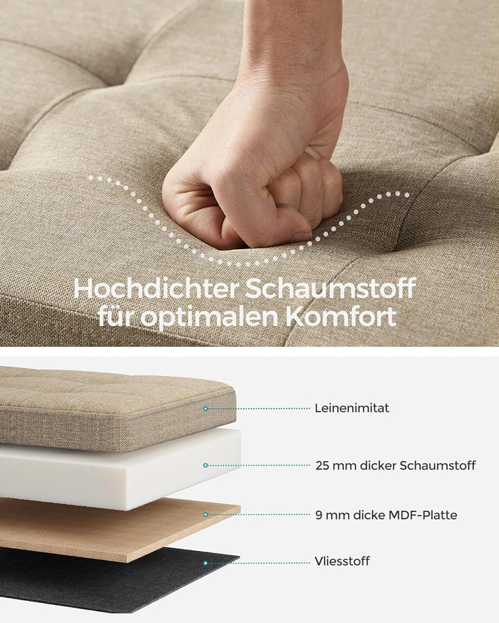 SONGMICS Sitzhocker mit Stauraum, klappbare Sitzbank, 38 x 110 x 38 cm Fussbank, Aufbewahrungsbox, b