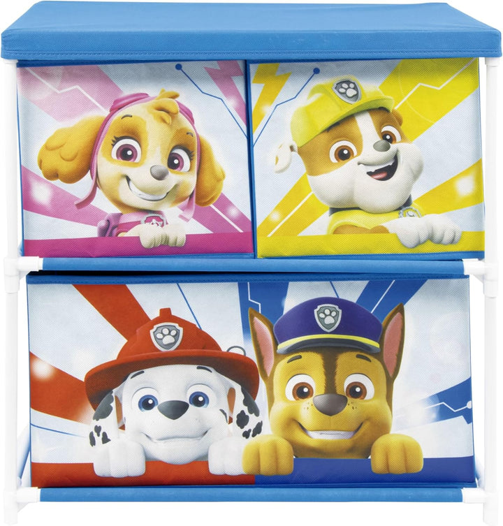 ARDITEX - Kinderregal mit 3 Stoffboxen von Paw Patrol - Metallrahmen und Polyesterboxen - 53x30x60 c