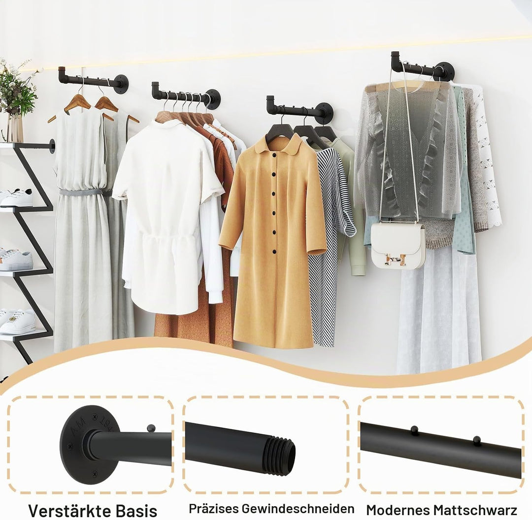 IBUYKE Kleiderstange Wandmontage 4 Stück, 40cm Metall Industrierohr Garderobenstange für die Wand, M