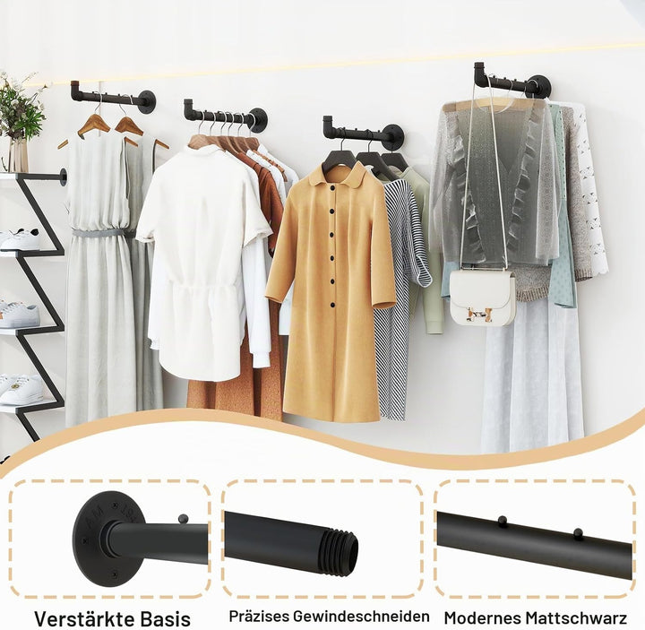 IBUYKE Kleiderstange Wandmontage 4 Stück, 40cm Metall Industrierohr Garderobenstange für die Wand, M