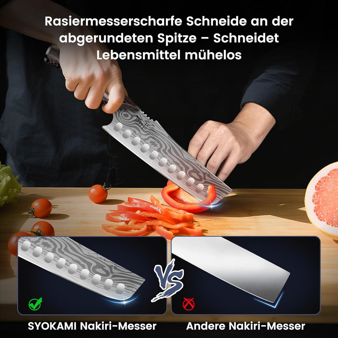 SYOKAMI 18,3 cm Kochmesser, grosses Gemüsemesser im japanischen Stil, rasiermesserscharf für präzise