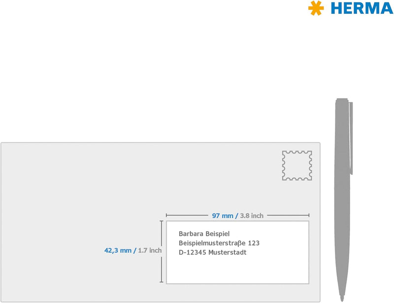 HERMA 4623 Universal Etiketten, 200 Blatt, 97 x 42,3 mm, 12 Stück pro A4 Bogen, 2400 Aufkleber, selb