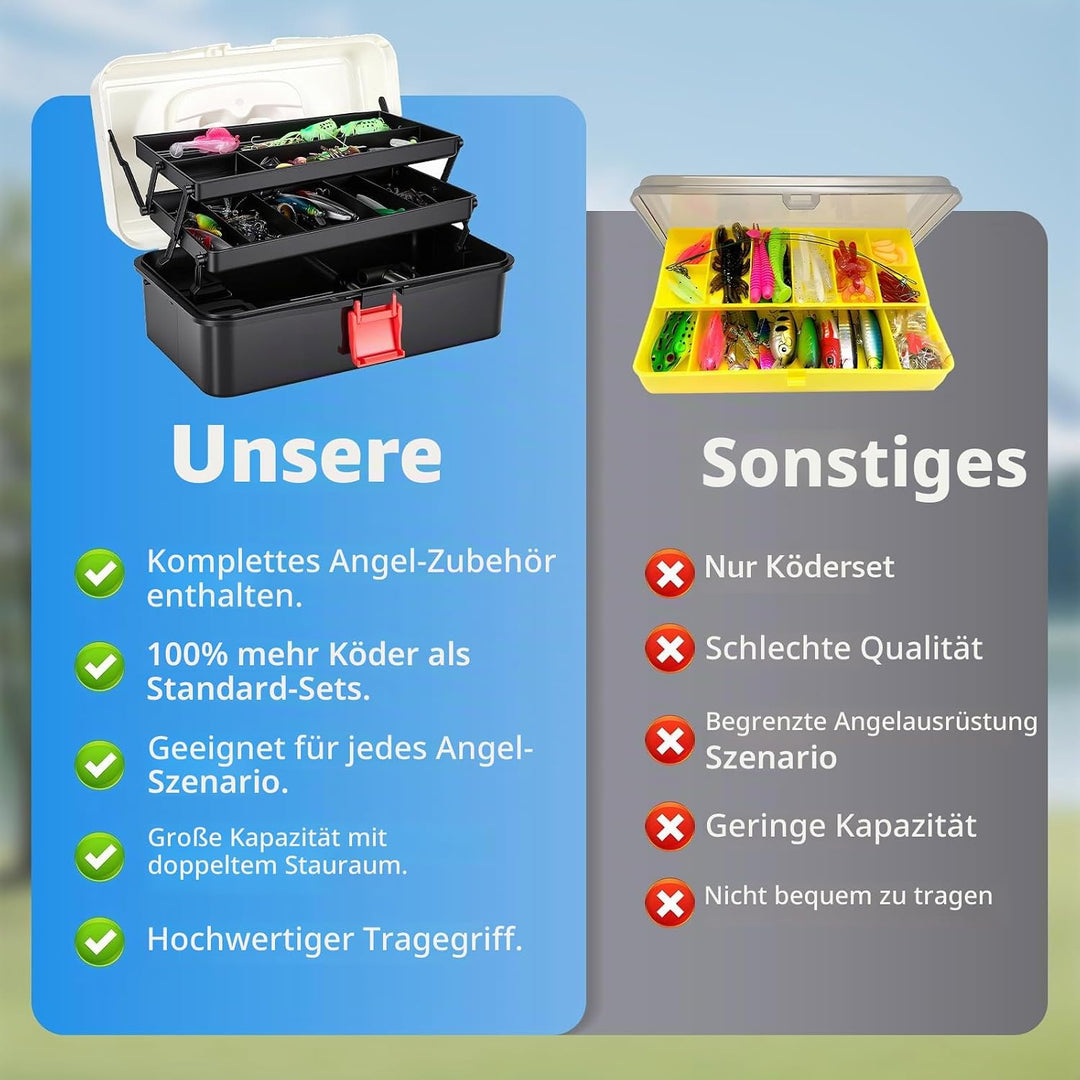 Angelkoffer 239-teilig mit Angelzubehör Set - Komplettes Angelset für Anfänger &amp; Profis inkl. Bleige