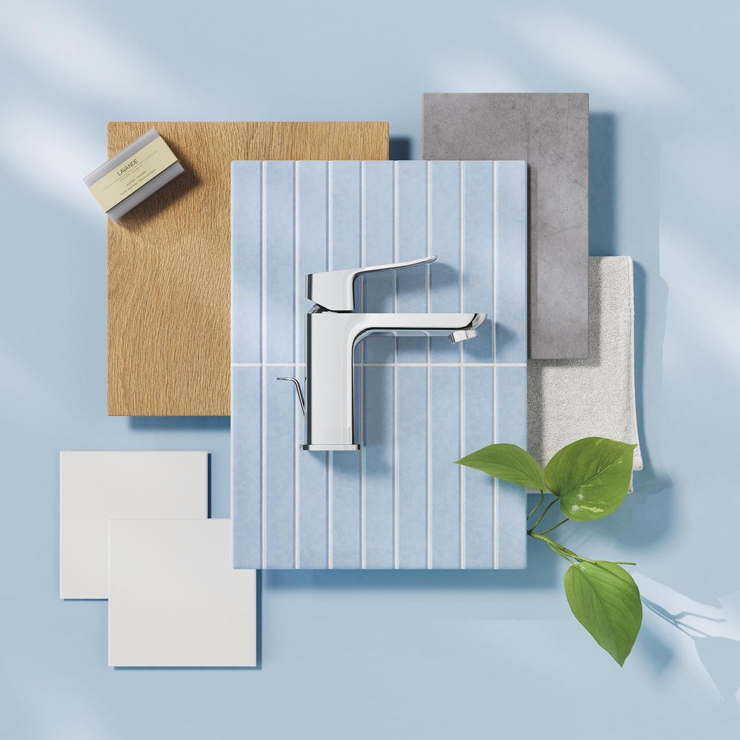 GROHE Dice, Waschtischarmatur, wassersparend (Wasserhahn für das Bad, Badarmatur mit Zugstangen-Abla