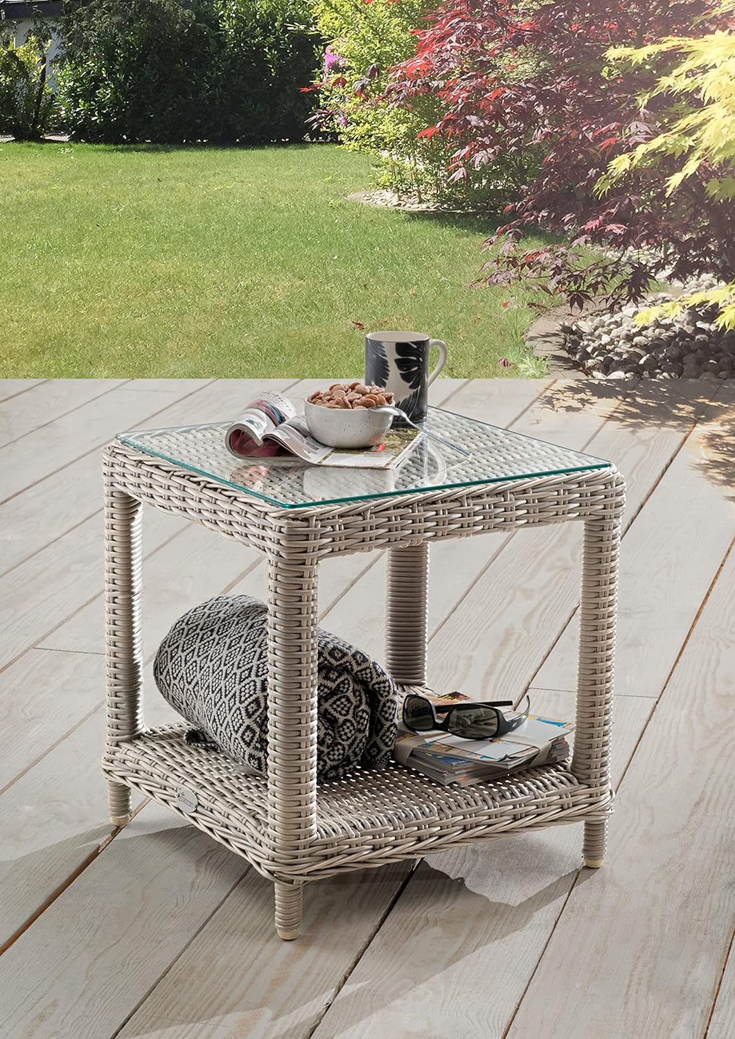 Destiny Loungetisch Merano Tisch Polyrattan Beistelltisch Kaffeetisch 46 x 46 cm in weiss