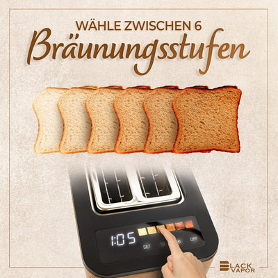 BLACKVAPOR Smart Toaster – digitaler Premium Toaster – Touchscreen – Display – edle Holzoptik – Dopp