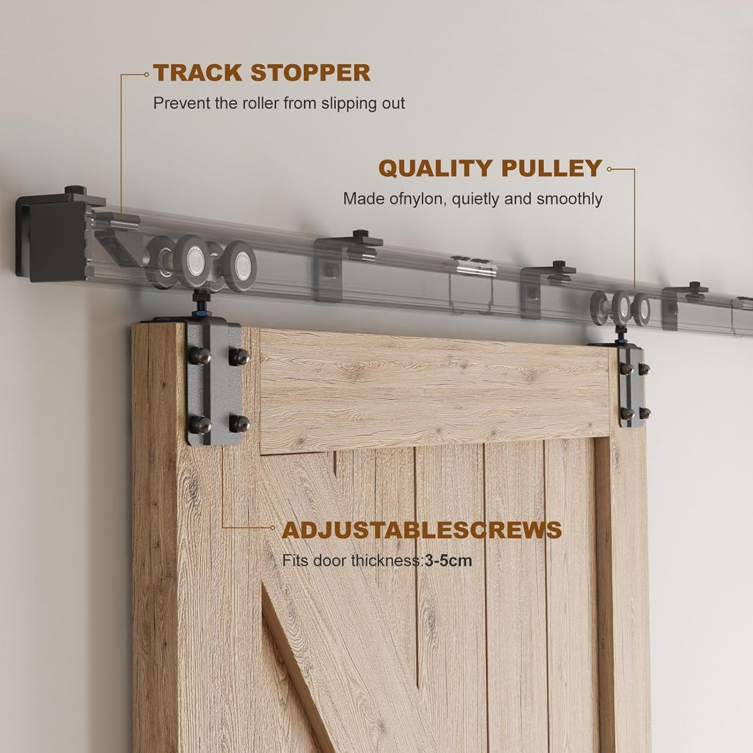 TSMST 8FT/243CM Kastenschiene Schiebetürsystem Komplett-Set Aluminiumlegierung Wandhalterung,Schiebe