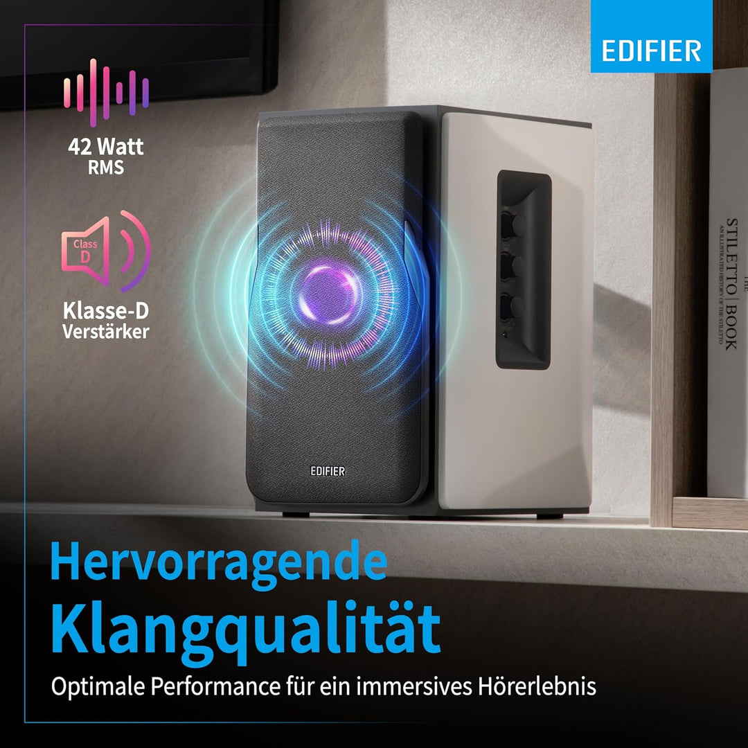 EDIFIER Studio R1380DB 2.0 Regallautsprecher-System (42 Watt) mit Bluetooth 5.1 (aptX). Infrarot-Fer