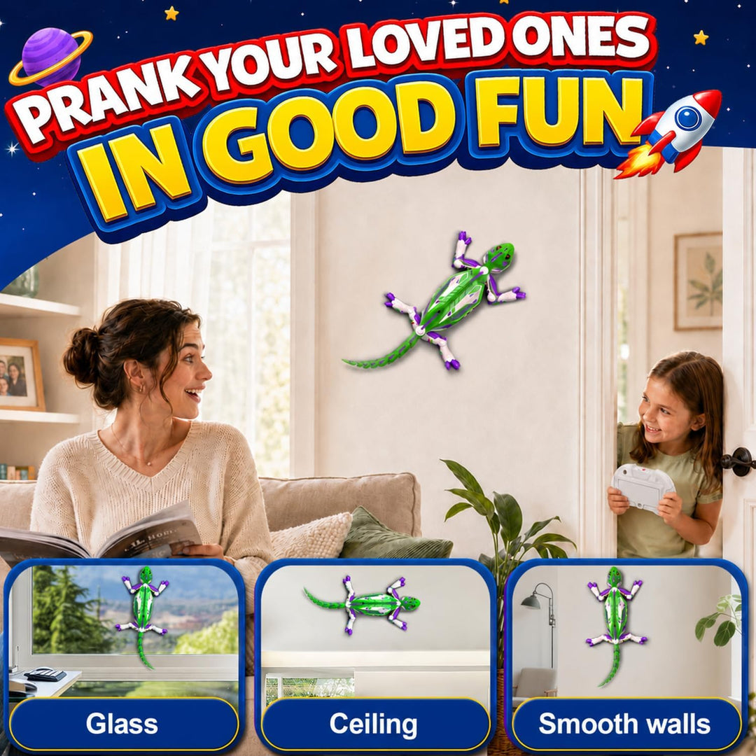 PandaHome Gecko Wandflitzer, Ferngesteuert Gecko mit LED-Augen | Aufladbar, Wand-/Bodenmodus, 360°-D