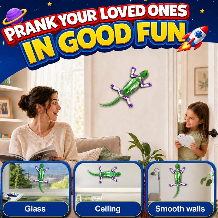 PandaHome Gecko Wandflitzer, Ferngesteuert Gecko mit LED-Augen | Aufladbar, Wand-/Bodenmodus, 360°-D