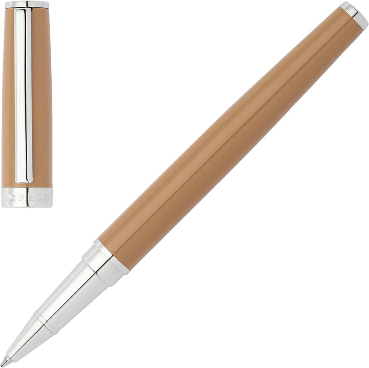 Hugo Boss Gear Icon Tintenroller aus Messing mit Chrome Beschichtung in der Farbe Camel, Masse: 13,8