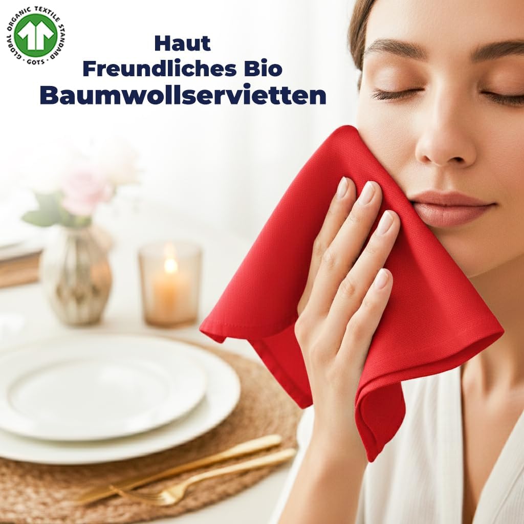 LivinEase Stoffservietten aus Baumwolle – 12 Stück rote Tischservietten – 100% Baumwolle, Wiederverw