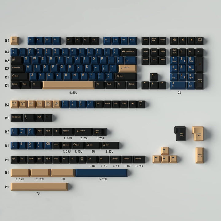 Double Shot Keycaps 169 Keys Cherry Profile Blue Samurai Keycap Set mit 7u/6.25u Leertaste für ANSI/
