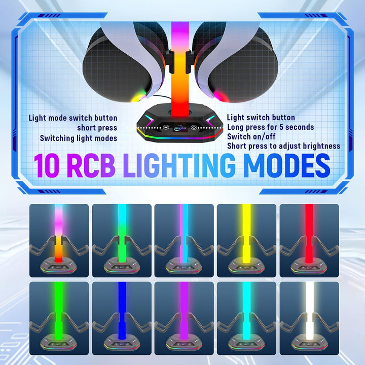 auvstar RGB Headset Halterung,Gaming Kopfhörer Ständer,10 Beleuchtungsmodi,USB Type-C Datenübertragu