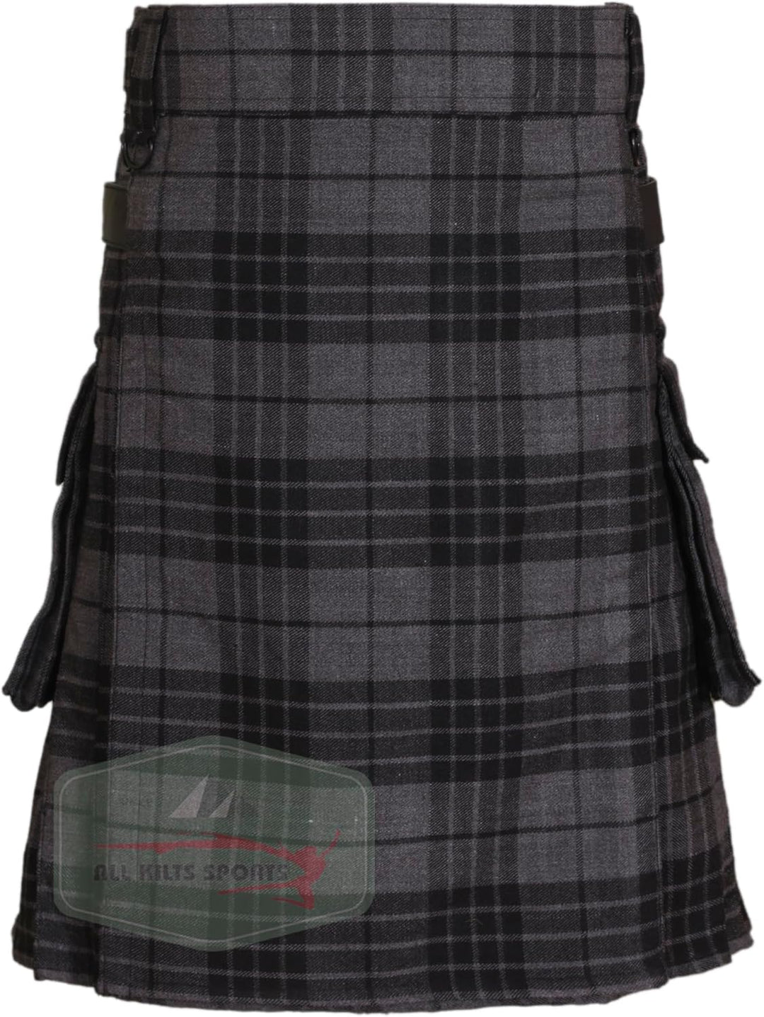 All Kilts Sports Utility-Kilt für Herren aus Acrylwolle mit Lederriemen, Dark Grey Watch 34