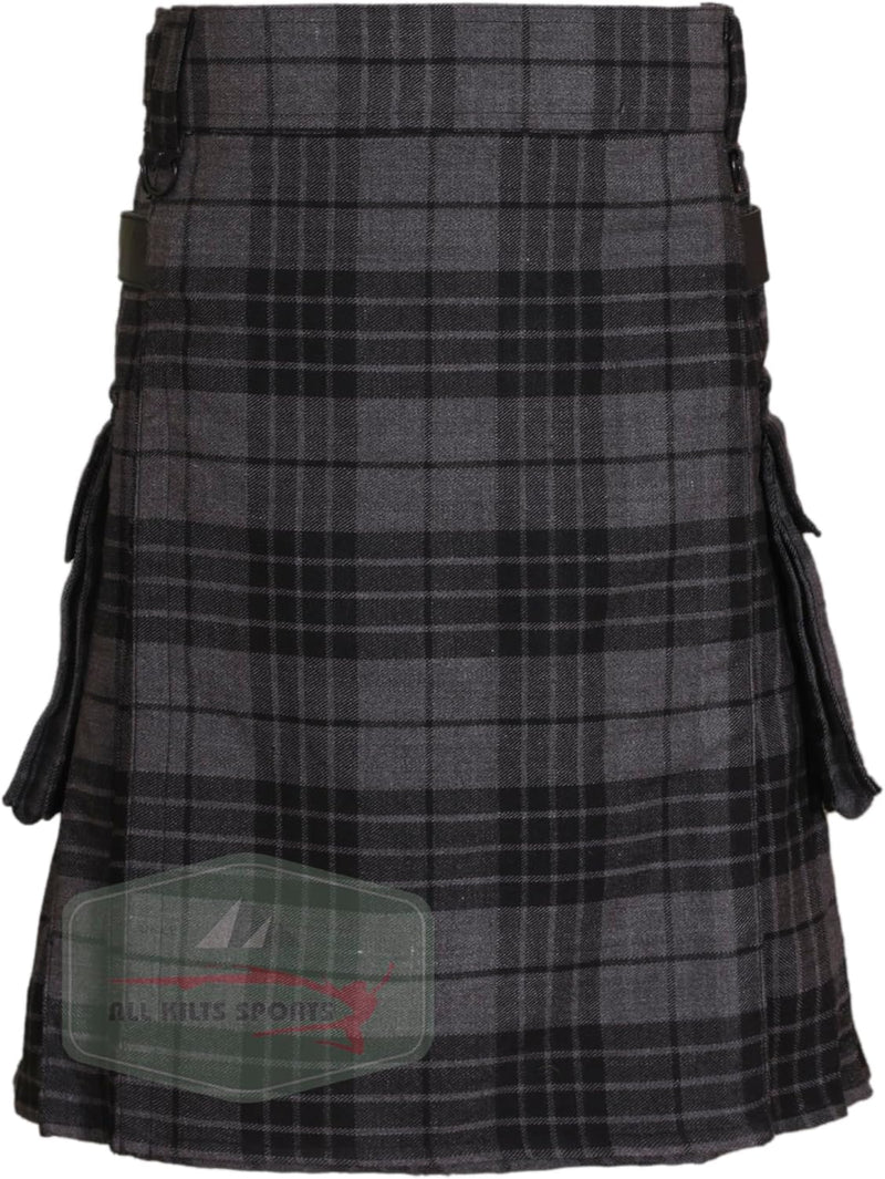 All Kilts Sports Utility-Kilt für Herren aus Acrylwolle mit Lederriemen Dark Grey Watch 30, Dark Gre