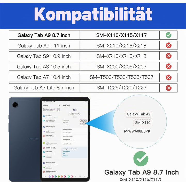 BRAECN Hülle für Samsung Galaxy Tab A9 8.7 Zoll SM-X110/SM-X115/SM-X117, Stossfeste Robuste Tragbare