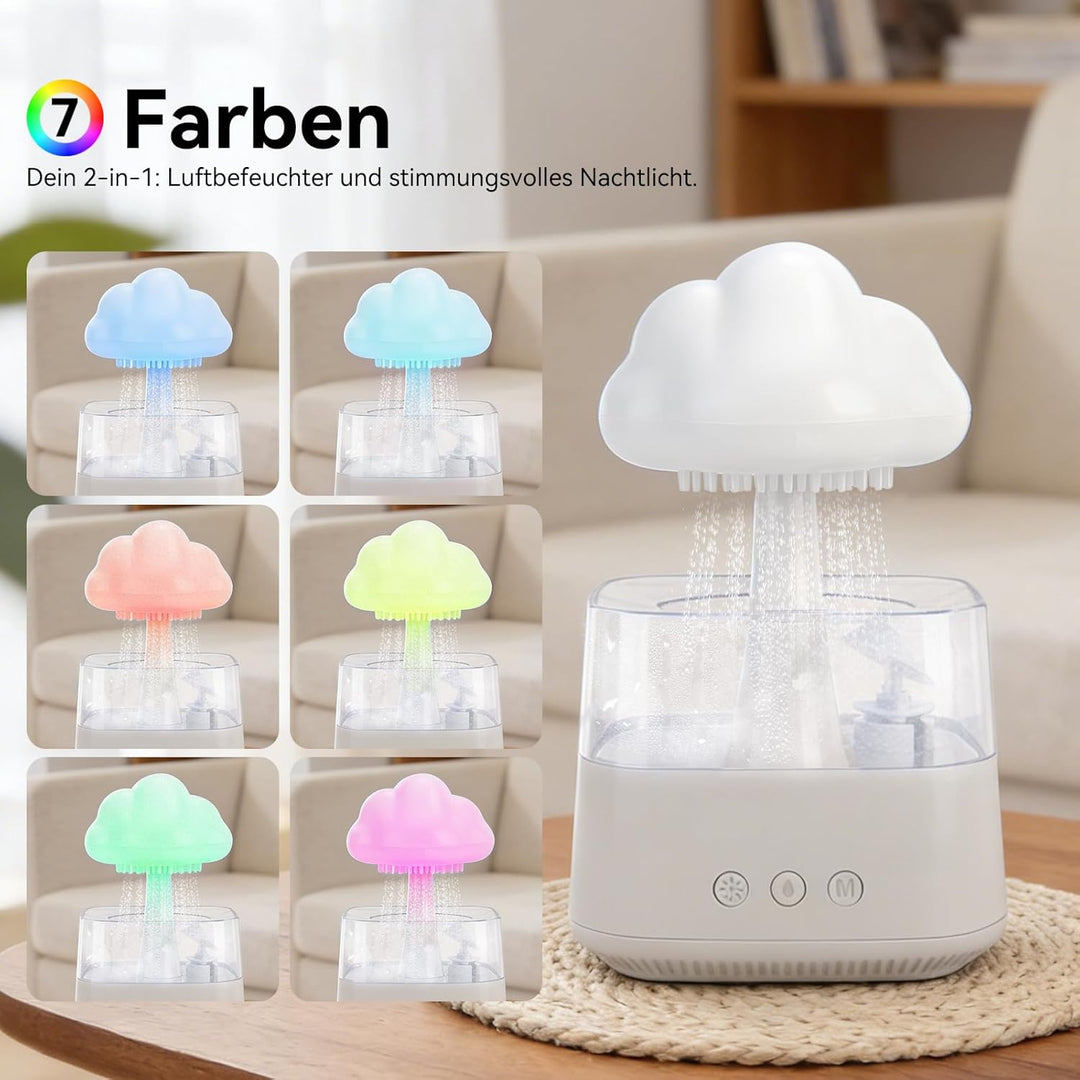 EXTRASTAR 800ML Regenwolken Luftbefeuchter mit Auto-Abschaltung, Regentropfen-Nebel, 7 Farben LED &