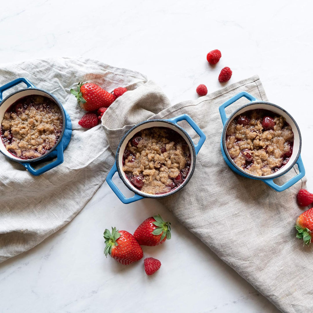 Navaris Mini Cocotte Set - 4x Gusseisen Mini Topf Blau - Optimale Wärme Distribution - Mini Auflauff