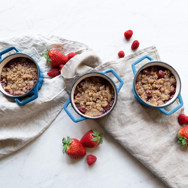 Navaris Mini Cocotte Set - 4x Gusseisen Mini Topf Blau - Optimale Wärme Distribution - Mini Auflauff