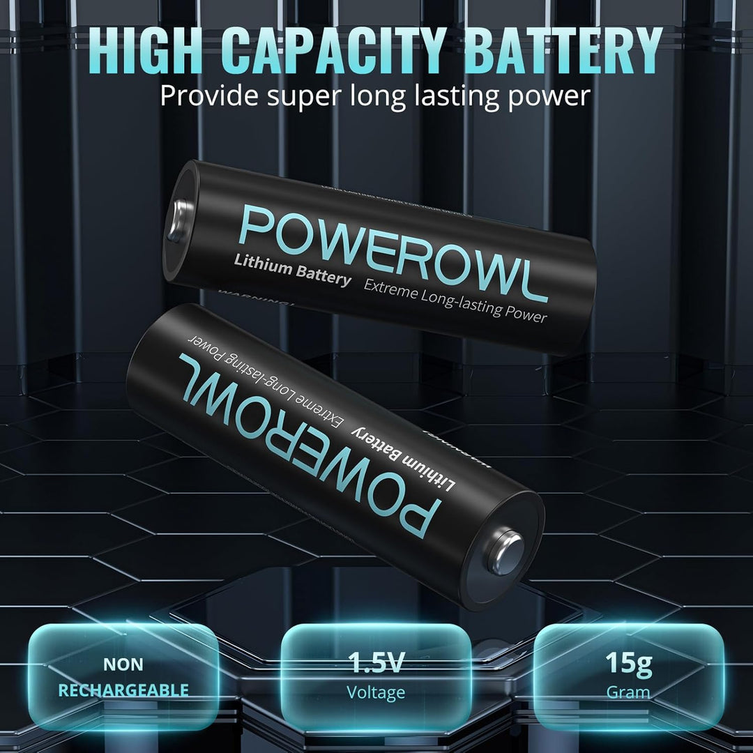 POWEROWL AA Batterien 1,5 V Lithium Batterien AA 8 Stück für High-Tech Geräte Lithium AA Batterie ho