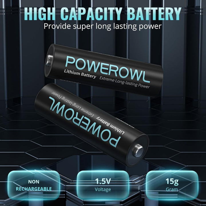 POWEROWL Batterien AA 1,5 V Lithium AA Batterien 12 Stück (Nicht Wiederaufladbare) für High-Tech Ger