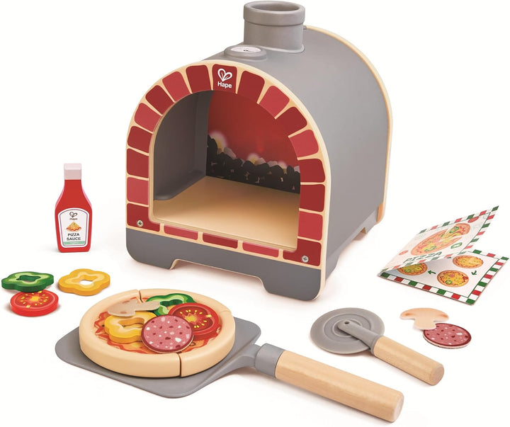 Hape Pizzaofen mit realistischen Brennholzeffekt und passenden Geräuschen – Rollenspiel-Kochset mit