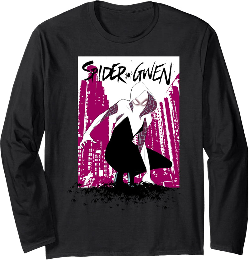 Marvel Spider-Gwen Pink City Crouching Portrait Langarmshirt