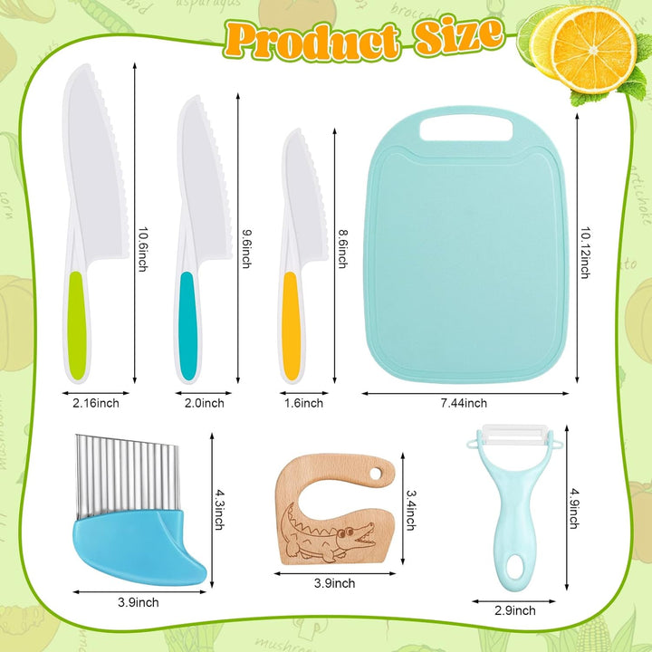 Veraing 7 Stück Kinderküchenmesser Set, Kindermesser Montessori Messer Schäler Schneidebrett Sicherh