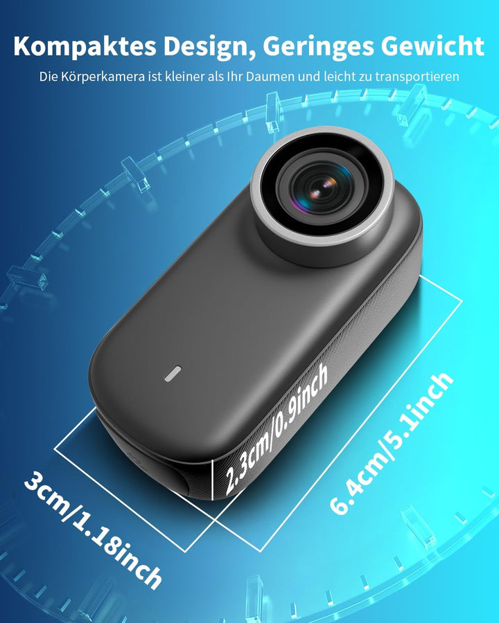 Action Cam 4K WiFi, Körperkamera Mini Bodycam 64GB, 150° Kleine Motorrad Sportkamera Helmkamera mit
