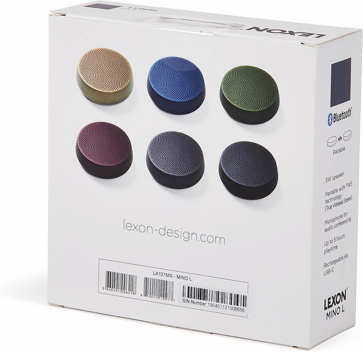 Lexon Mino L - Haut-parleur Compatible Bluetooth 5W, Rechargeable, Mains libres, USB-C - Aluminium/P
