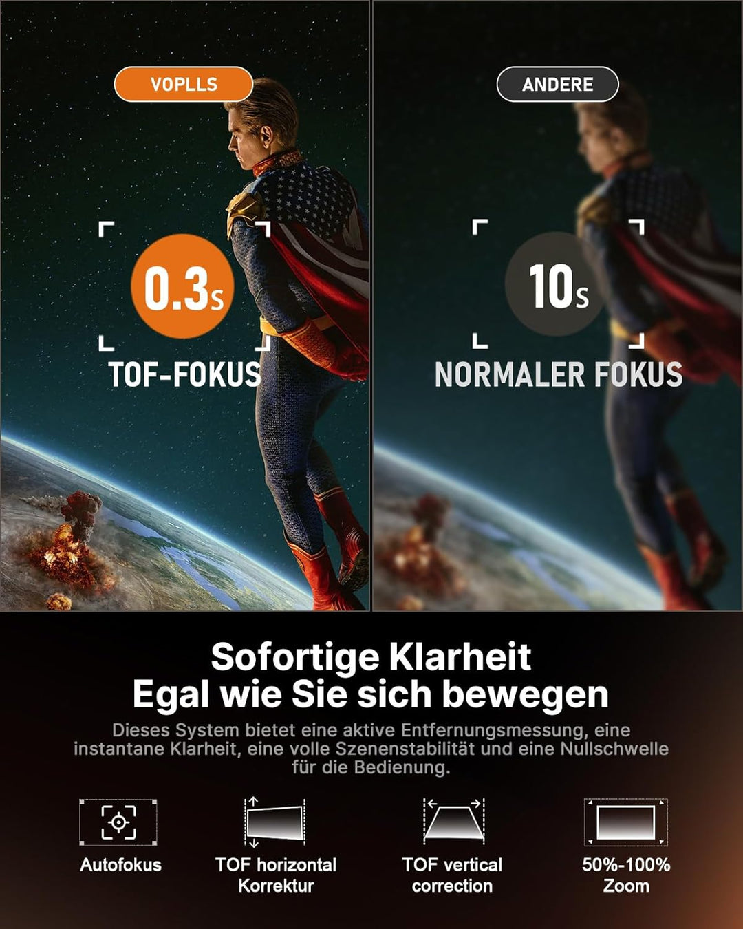 Smart Mini Beamer 4k Heimkino[Integrierte Netflix-App &amp; 30000 Lumen] VOPLLS Verbesserte Version TOF
