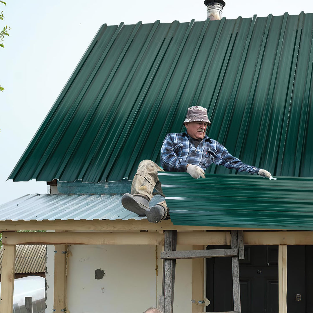 ISOISL Trapezblech Dachplatten Set Grün – 12 verzinkte Wellblechplatten, 0,25 mm dick, 7 m² Gesamtfl