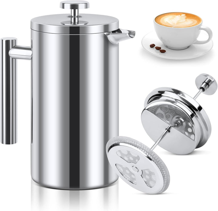 Kaffeebereiter French Press Edelstahl, 1000ml French Press, Doppelwandig Isoliert Kaffeepresse, Kaff