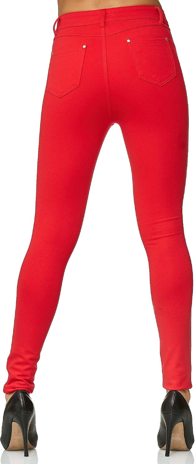 Elara Damen Stretch Hose Skinny Fit Jegging Chunkyrayan 42 Slim Rot, 42 Slim Rot